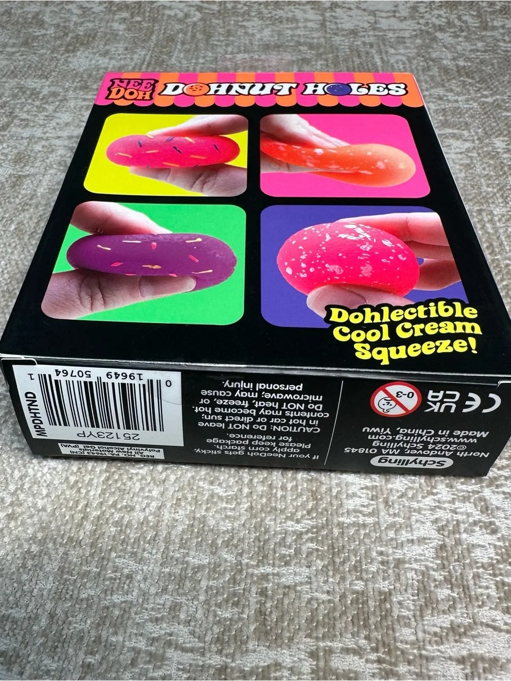 Schylling NeeDoh Donut Holes 4 pack Stress Balls - Pink, Orange & Purple